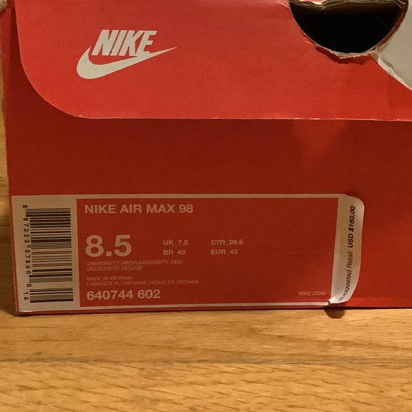 Nike Air Max 98 University Red Mens Size 8.5 - Picture 16 of 16